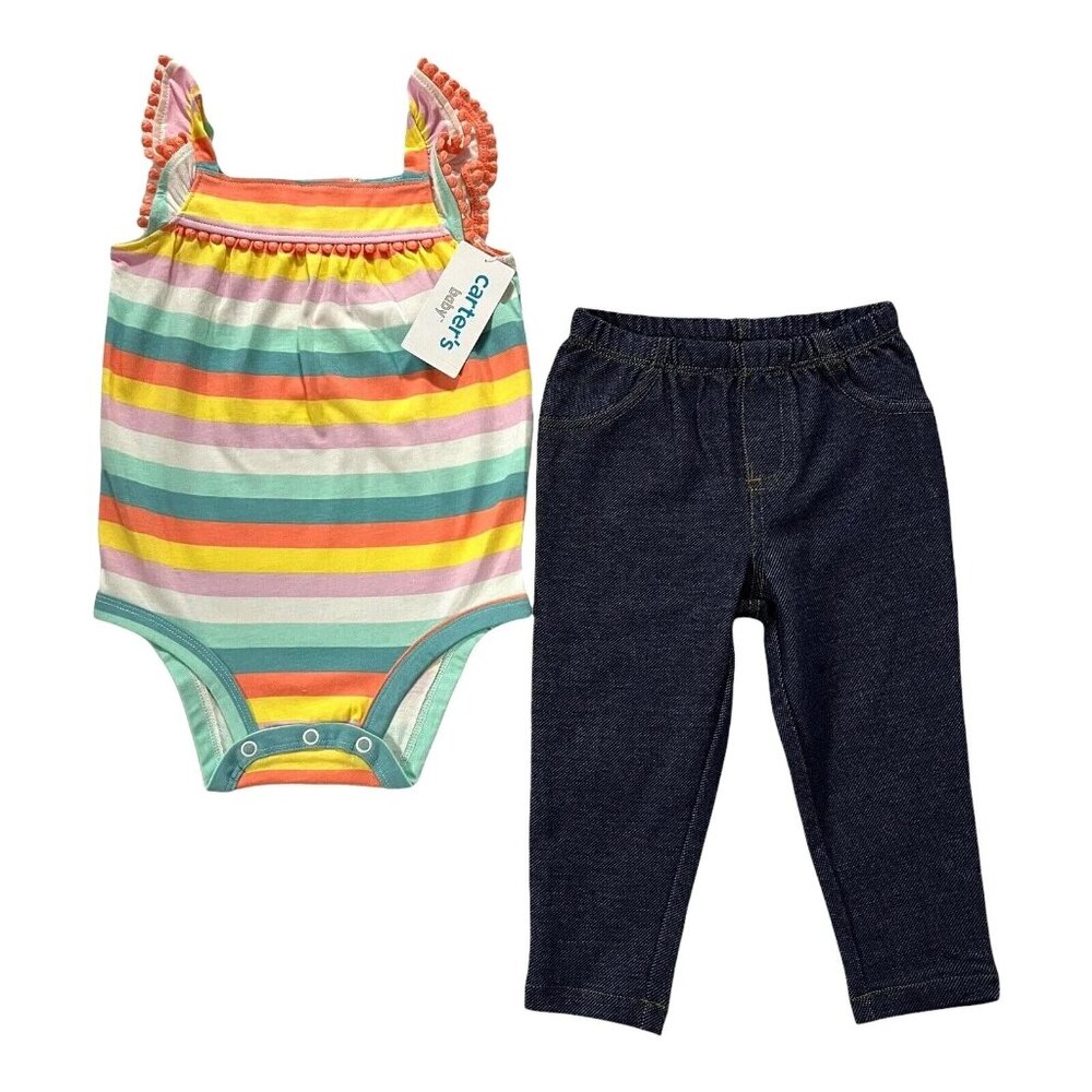 Carters Baby Girl's 2-Piece Pants & Bodysuit Outfit Set 12-24 Month Blue-Multi